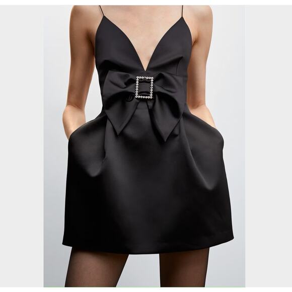 RARE!!! MANGO Bejeweled Bow Short Dress NWT - Picture 1 of 16